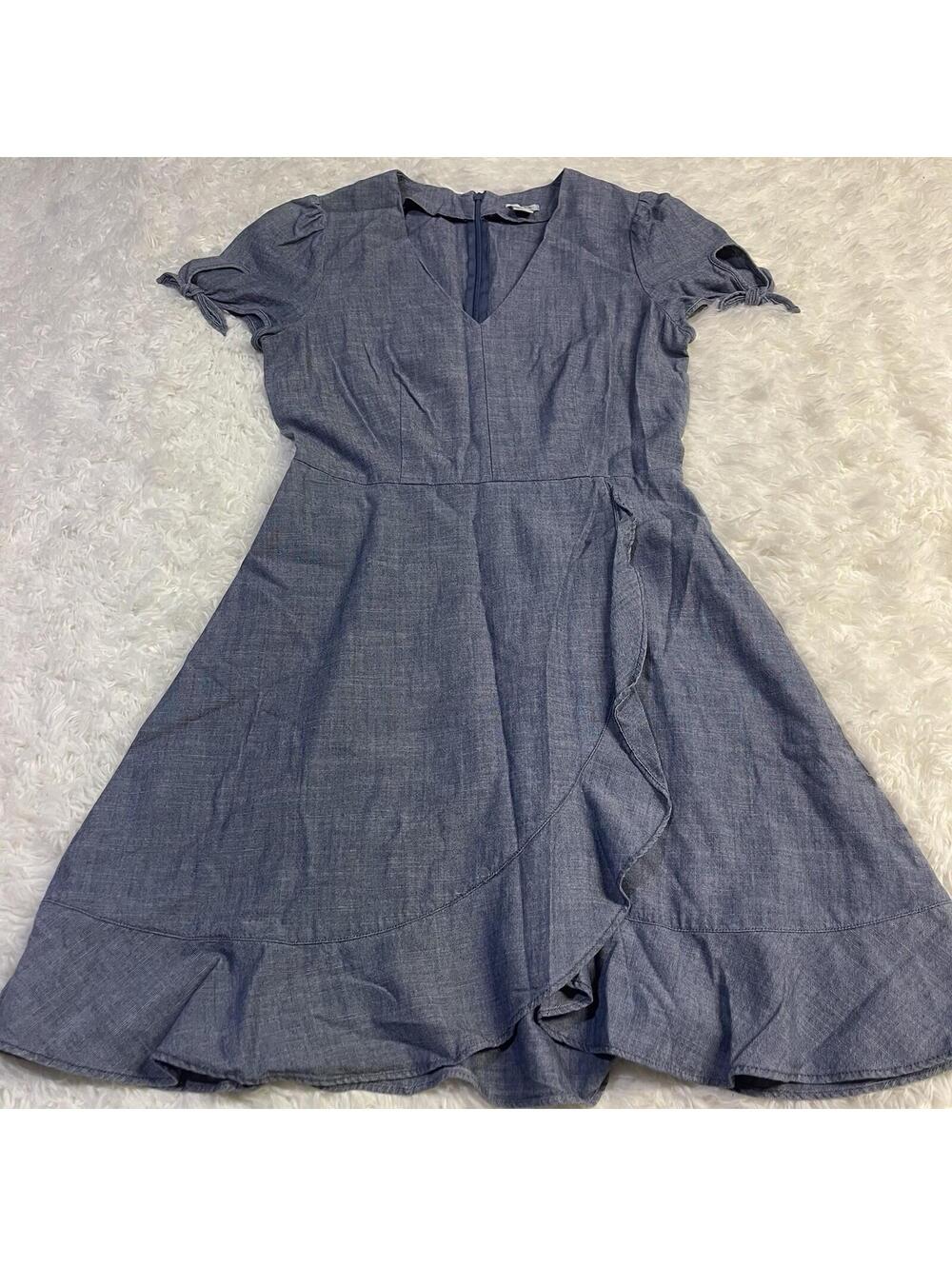 J.CREW Chambray Faux WRAP DRESS size 2 Denim Cotton Blue lightweight classic
